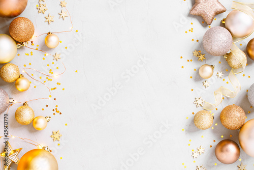 Christmas festive background with golden christmas decoranion and lights