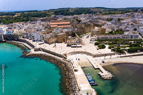 Aerial view of Otranto with Harbour and Castle, Lecce province, Salento peninsula, Puglia, Italy