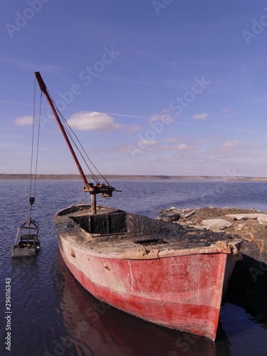 On the Black Sea coast  healing mud is mined for mud therapy. To do this  use special iron boats. Estuary Kuyalnik  Ukraine .