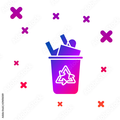 Color Recycle bin with recycle symbol icon isolated on white background. Trash can icon. Garbage bin sign. Recycle basket sign. Gradient random dynamic shapes. Vector Illustration