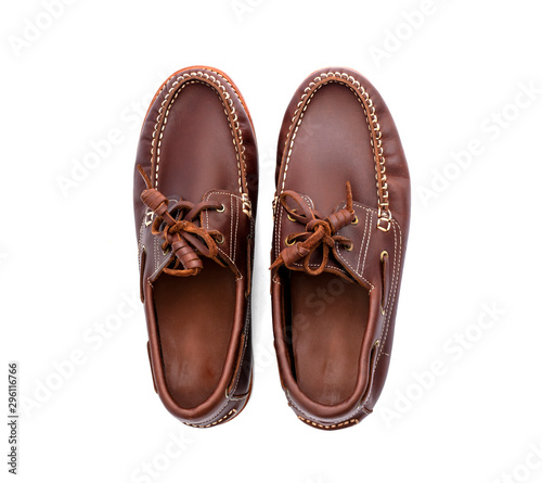  Boat shoes isolated on white background. Fashion advertising shoes photos. Top view