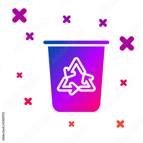 Color Recycle bin with recycle symbol icon isolated on white background. Trash can icon. Garbage bin sign. Recycle basket sign. Gradient random dynamic shapes. Vector Illustration
