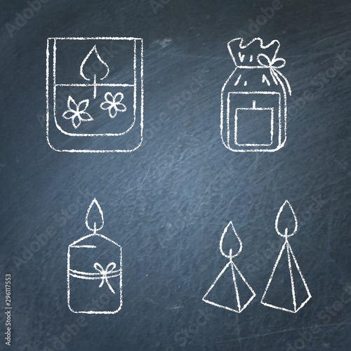 Chalkboard candle icons set in line style