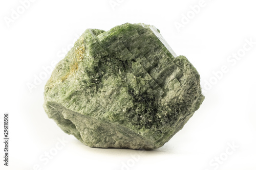 Rock of chromodiopside mineral from Brazil isolated on a pure white background