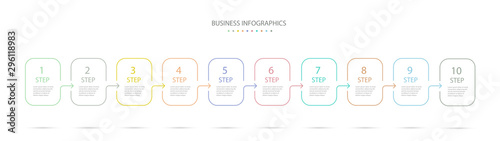 Thin line infographics design template with 10 options, steps or processes. Infographics for business concept, presentation, workflow layout, process diagram, info graph. Vector eps 10