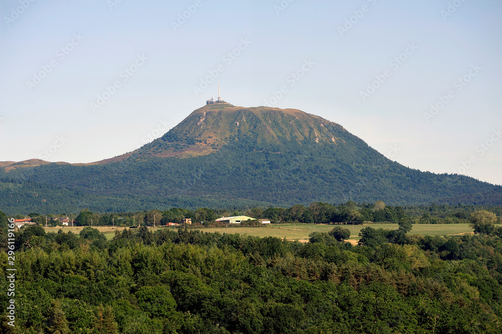 The Volcano Puy de Dome seen from the valley and recognizable with its large antenna