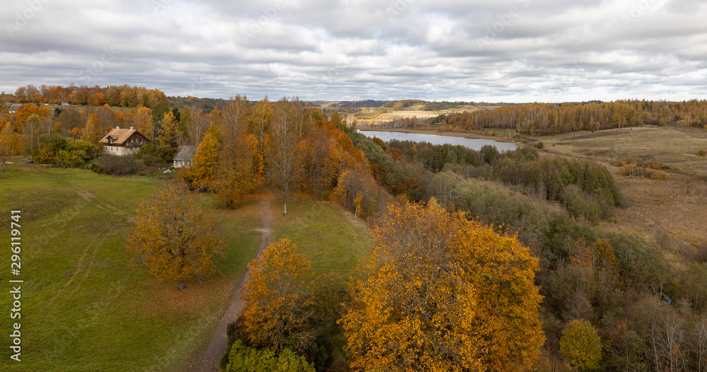 Izborsk, Pskov region / Russia: Picturesque landscape. View from the medieval fortress