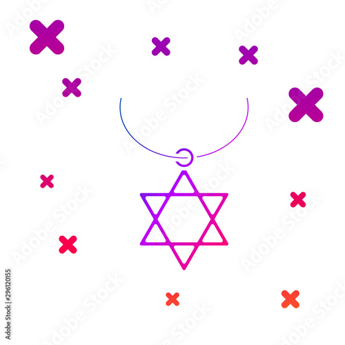 Color Star of David necklace on chain icon isolated on white background. Jewish religion symbol. Symbol of Israel. Jewellery and accessory. Gradient random dynamic shapes. Vector Illustration