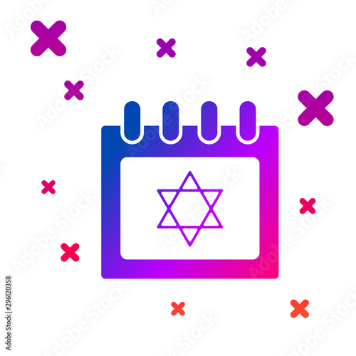 Color Jewish calendar with star of david icon isolated on white background. Hanukkah calendar day. Gradient random dynamic shapes. Vector Illustration