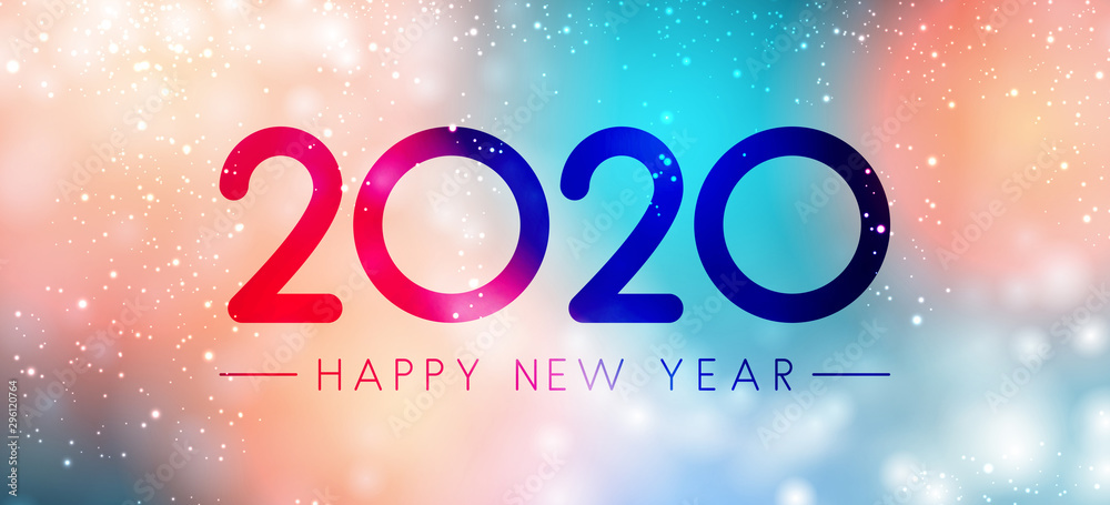 Colorful magic Happy New Year 2020 banner.