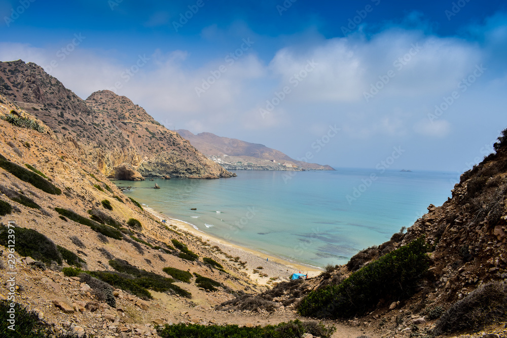 Fototapeta premium Panoramic View of Tibouda Beach, Mediterranean Moroccan Coast, Morocco