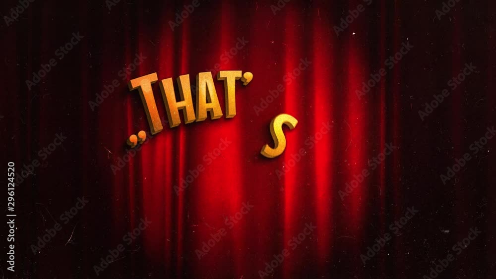 Vintage That's All Folks Cinema Screen/ 4k animation of a super elegant vintage retro that's all folks end scene with elegant lettering like in old time hollywood movies
