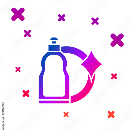 Color Plastic bottle for liquid laundry detergent, bleach, dishwashing liquid or another cleaning agent icon isolated on white background. Gradient random dynamic shapes. Vector Illustration