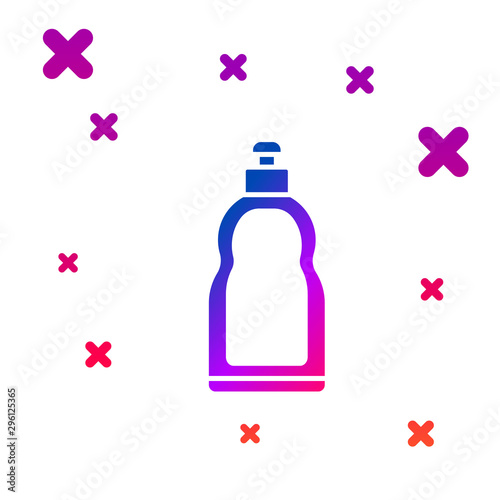 Color Plastic bottle for liquid laundry detergent, bleach, dishwashing liquid or another cleaning agent icon isolated on white background. Gradient random dynamic shapes. Vector Illustration