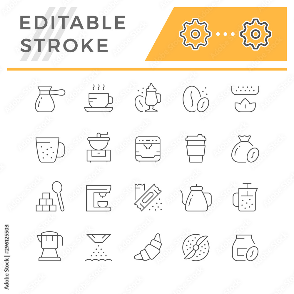 Set editable stroke line icons of coffee Set editable stroke line icons of coffee