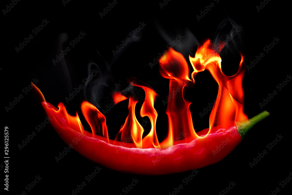 Plexiglas schilderij met Red Hot chili pepper on fire and smoke #296125579