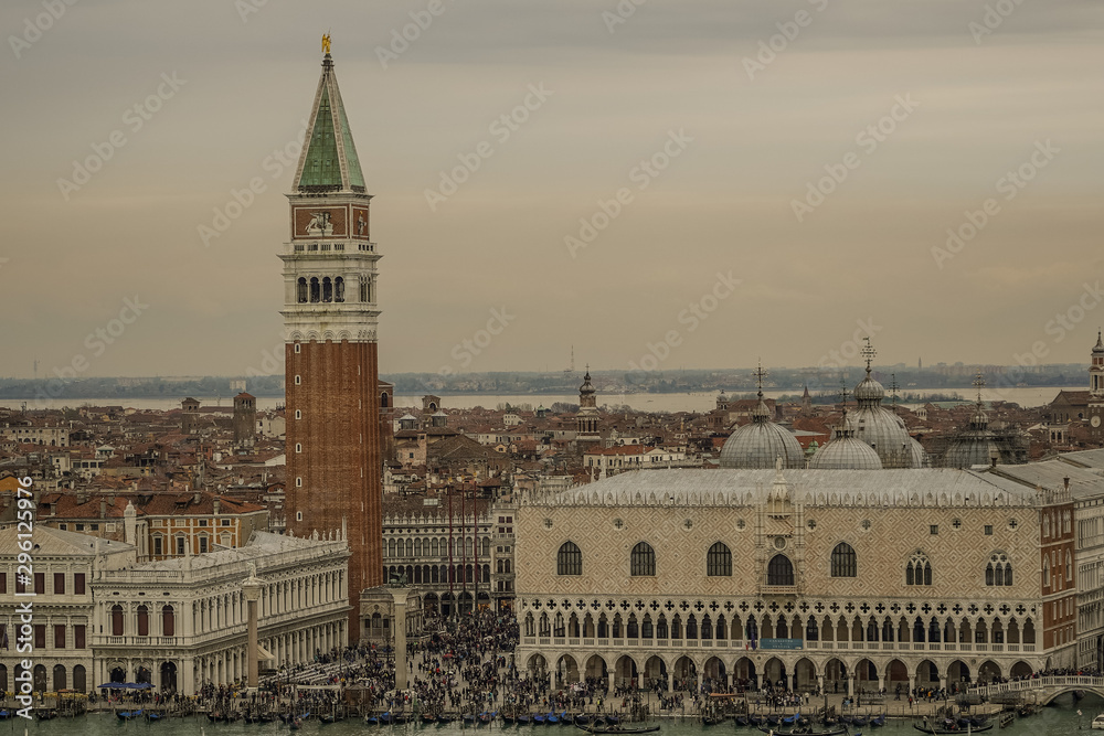 vintage look over Venice Italy Europe. aerial view over the city of Venice. 