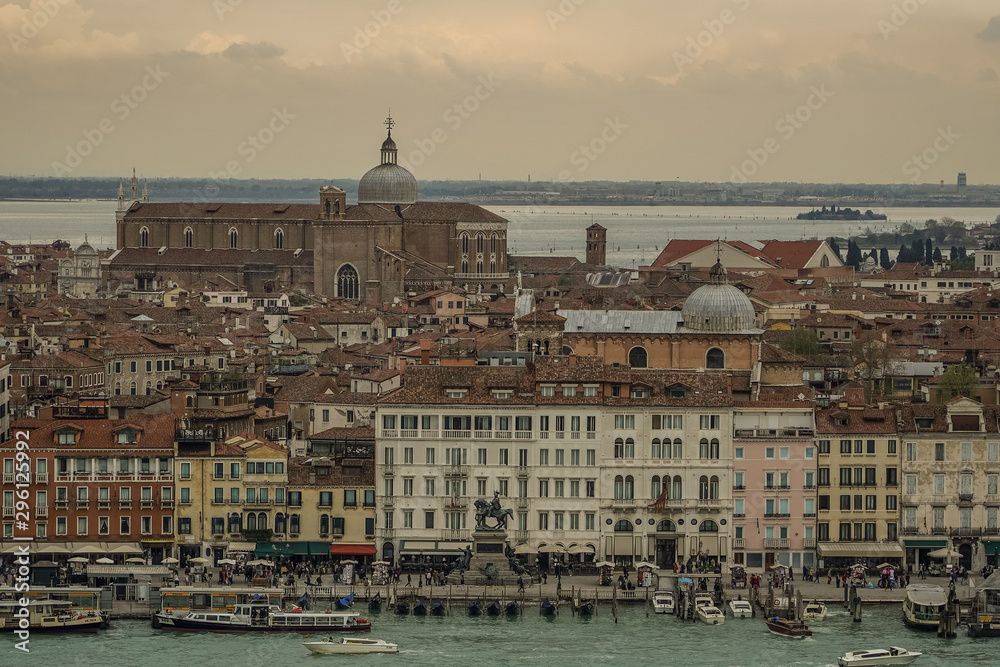 vintage look over Venice Italy Europe. aerial view over the city of Venice. 
