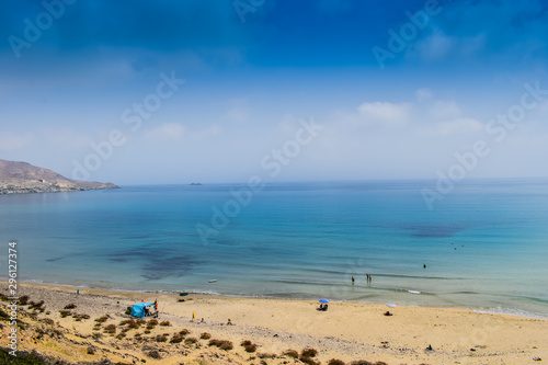 Fototapeta Naklejka Na Ścianę i Meble -  Panoramic View of Tibouda Beach, Mediterranean Moroccan Coast, Morocco