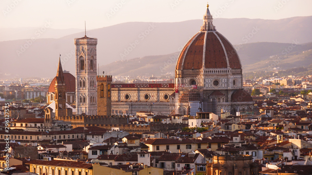 Beautiful view of Santa Maria del Fiore in sunset, Florence, Italy
