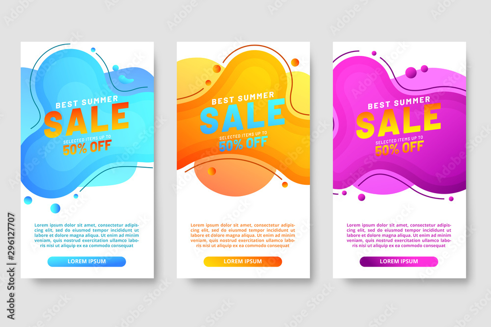 Set of three Sale banner template design with fluid shape and sale word. Social media banner template, voucher, discount, season sale Set of three Sale banner template design with fluid shape and sale word. Social media banner template, voucher, discount, season sale