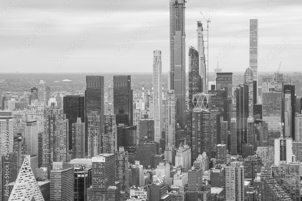 New York Skyline from above Black and White Image, Manhattan architecture photography, aerial view over New York city, New York city landscape