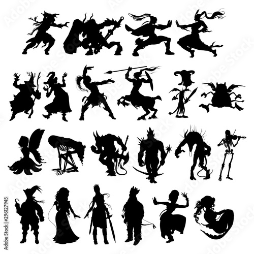 Silhouettes of cartoon fantasy characters photo