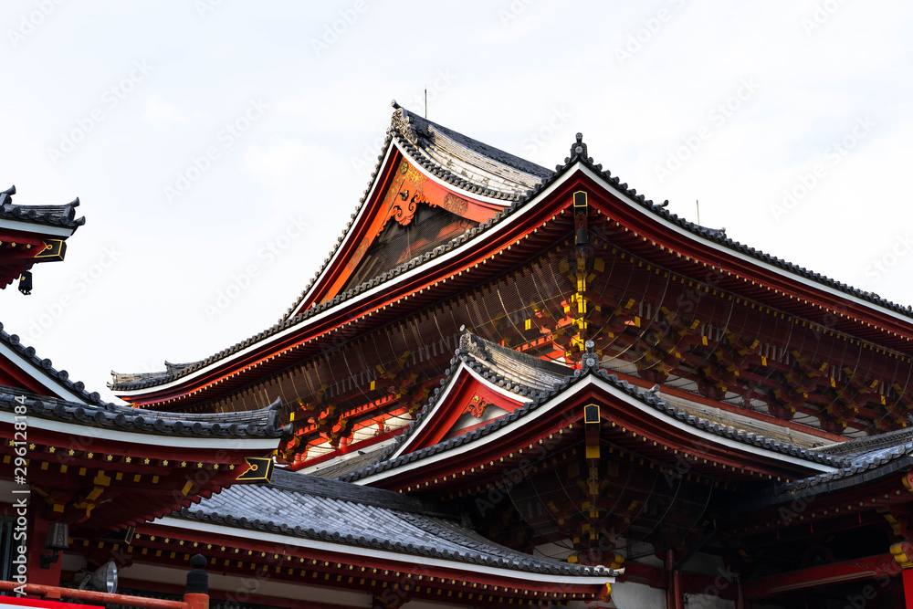 Osu Kannon temple roof,the temple  is popular Buddhist temple,the roof against sky background in Nagoya, Aichi,Japan.