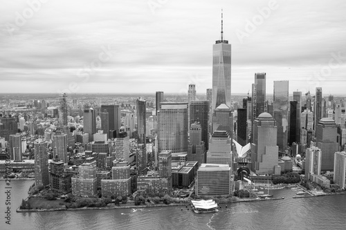 New York Skyline from above Black and White Image, Manhattan architecture photography, aerial view over New York city, New York city landscape