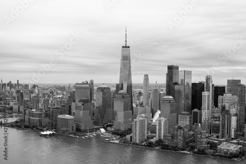 New York Skyline from above Black and White Image, Manhattan architecture photography, aerial view over New York city, New York city landscape