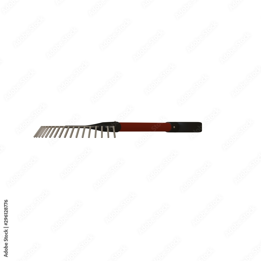 Garden rake on a white background, isolate. 3D rendering of excellent quality in high resolution. It can be enlarged and used as a background or texture. Garden rake on a white background, isolate. 3D rendering of excellent quality in high resolution. It can be enlarged and used as a background or texture.