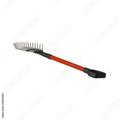 Garden rake on a white background  isolate. 3D rendering of excellent quality in high resolution. It can be enlarged and used as a background or texture.