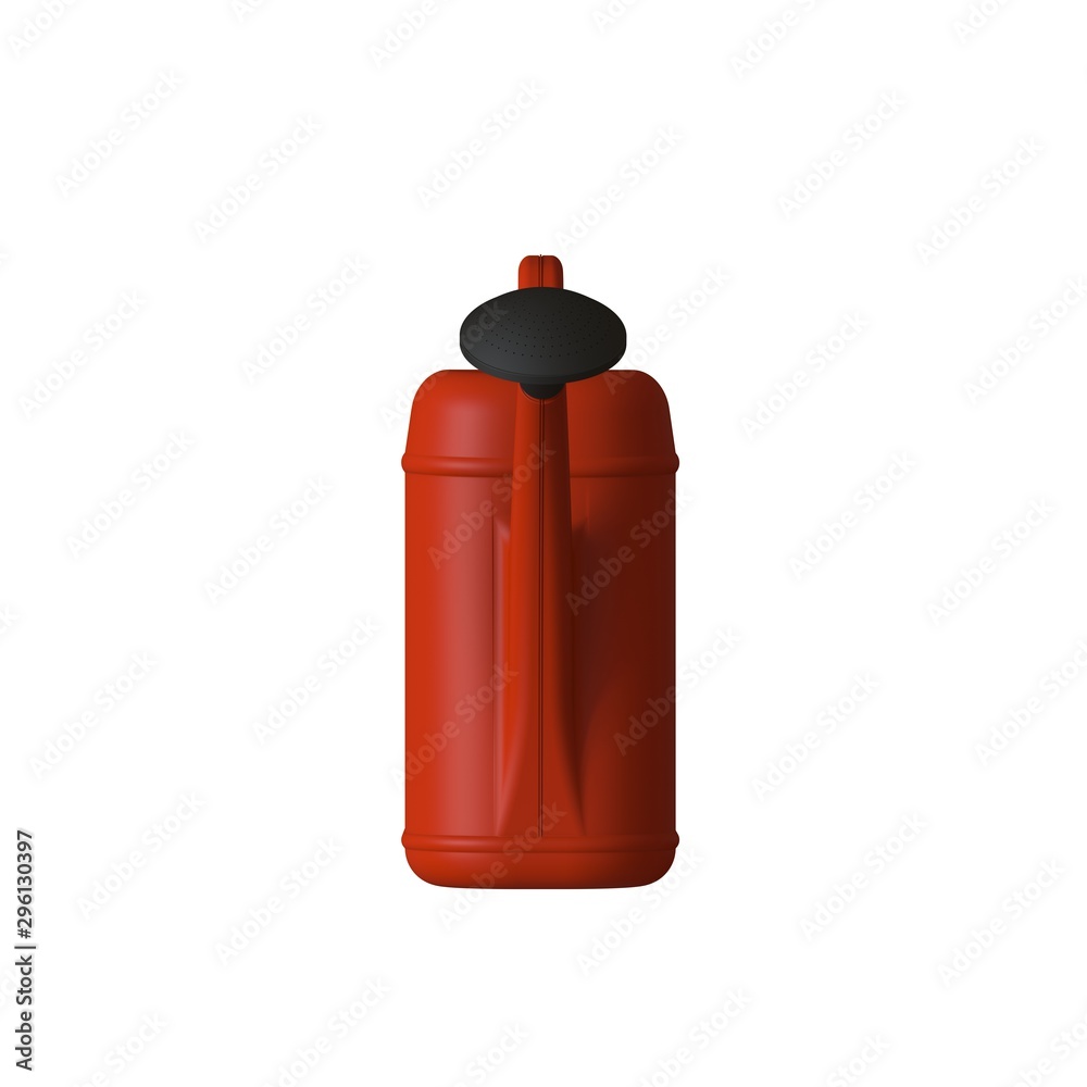 Red garden watering can on a white background, isolate. 3D rendering of excellent quality in high resolution. It can be enlarged and used as a background or texture.