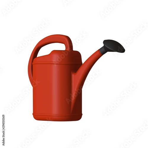 Red garden watering can on a white background, isolate. 3D rendering of excellent quality in high resolution. It can be enlarged and used as a background or texture.