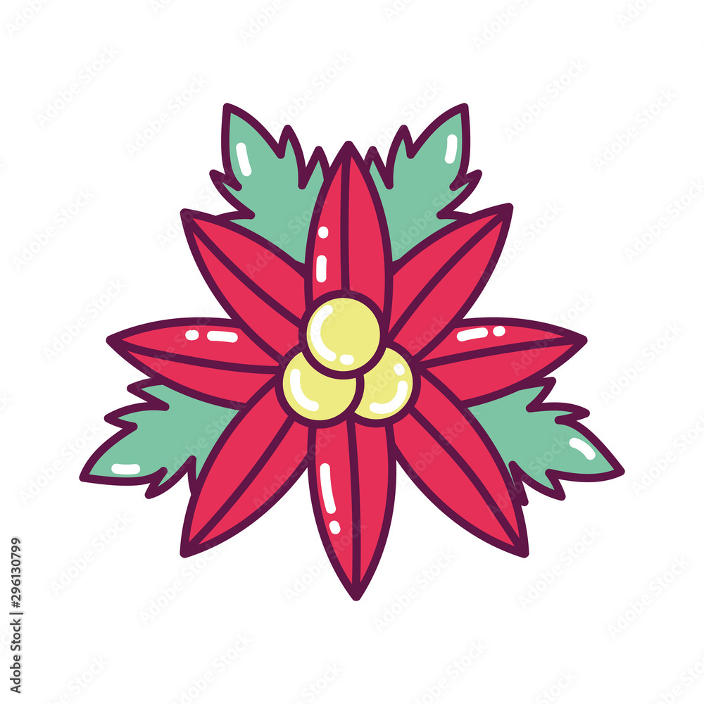 poinsettia flower leaves decoration merry christmas icon