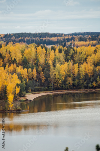 Fototapeta Naklejka Na Ścianę i Meble -  autumn finnish landscape with lake and forest