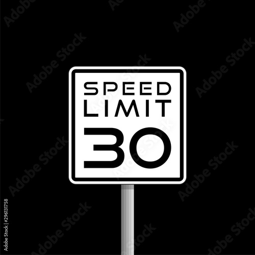 Speed Limit sign isolated on black background photo