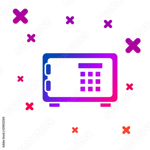 Color Safe icon isolated on white background. The door safe a bank vault with a combination lock. Reliable Data Protection. Gradient random dynamic shapes. Vector Illustration