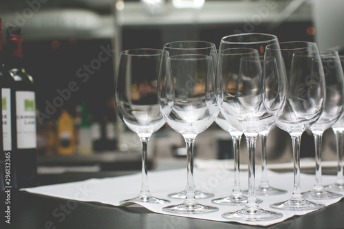 empty wine glasses on table