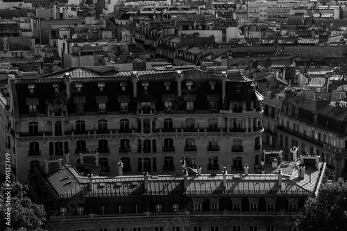 Amazing buildings in the middle of a city in black and white colours