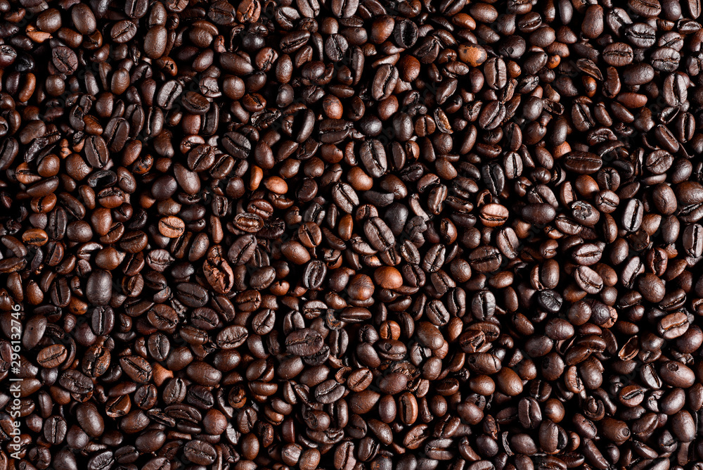 Roasted coffee beans with background.