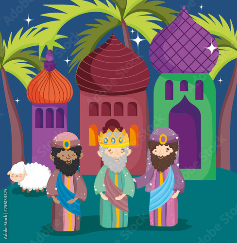 wise men sheep in the town nativity merry christmas