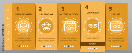 Darknet Onboarding Mobile App Page Screen Vector Thin Line. Password And Key Protection Dark Deep Internet And Security Darknet Concept Linear Pictograms. Color Contour Illustrations
