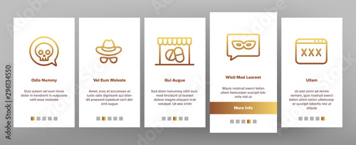 Darknet Onboarding Mobile App Page Screen Vector Thin Line. Password And Key Protection Dark Deep Internet And Security Darknet Concept Linear Pictograms. Color Contour Illustrations