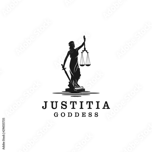 Lady Justice, justitia goddess silhouette logo for attorney and law
