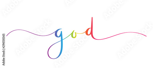 GOD rainbow-colored vector brush calligraphy banner with swashes