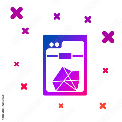 Color 3D printer icon isolated on white background. Gradient random dynamic shapes. Vector Illustration