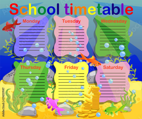 School timetable with marine themes, table, underwater