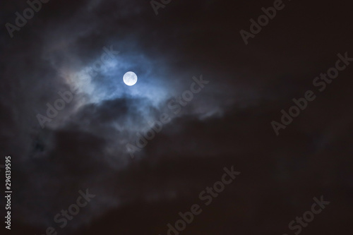 full moon among the clouds in the night sky