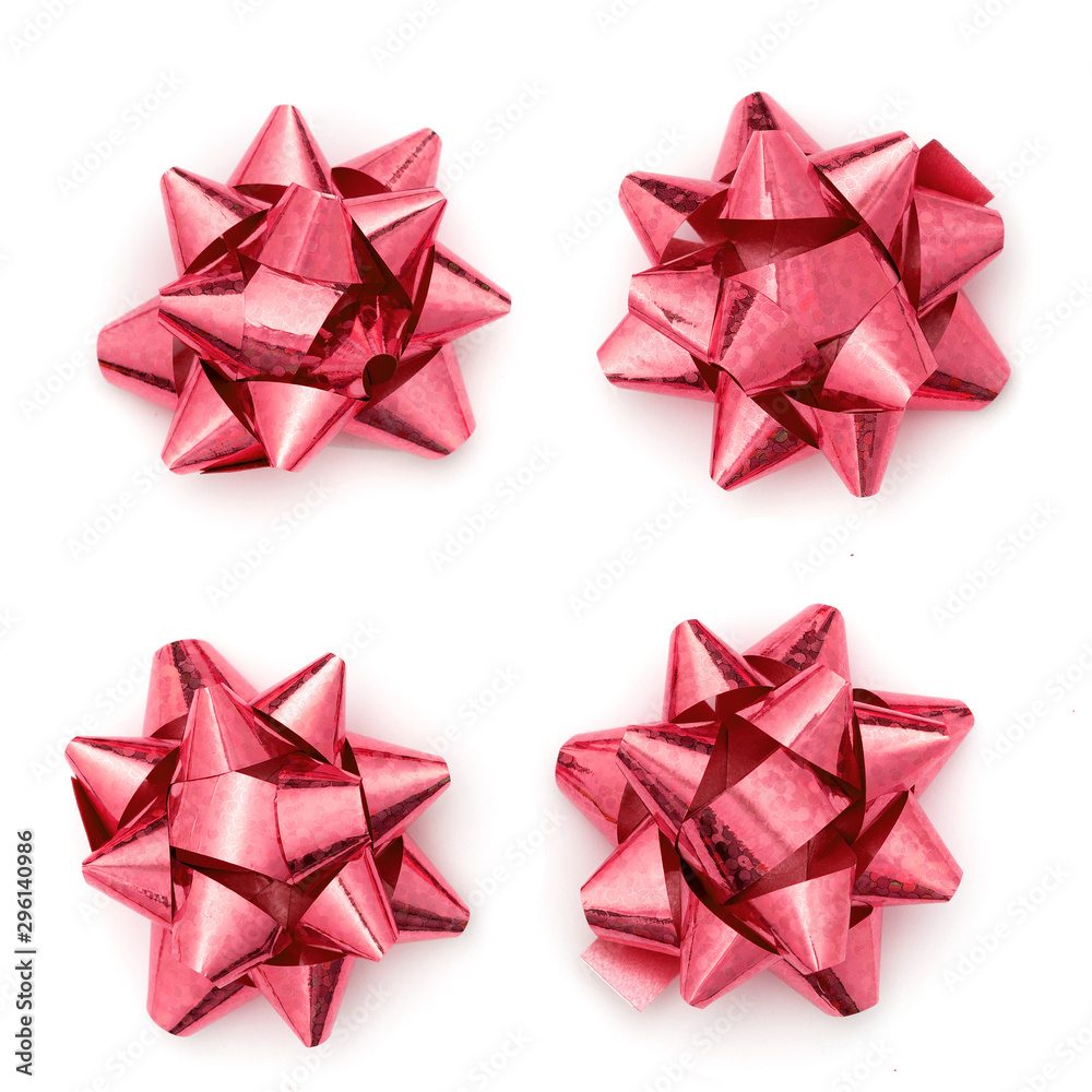 Christmas shiny pink present bow isolated. Set of Christmas gift ribbon bow Christmas shiny pink present bow isolated. Set of Christmas gift ribbon bow
